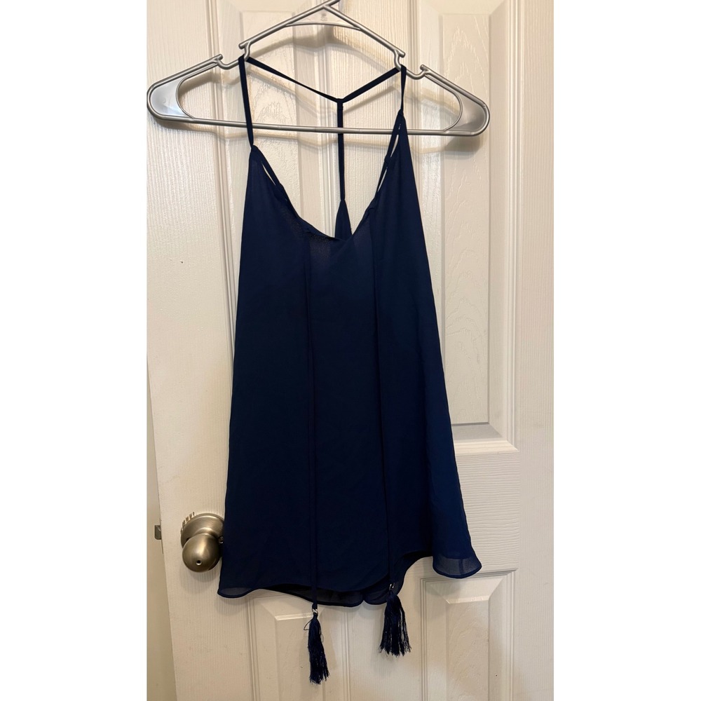 Naked Zebra Navy Blue Chiffon Tassel Tie Cami Tank Top Medium